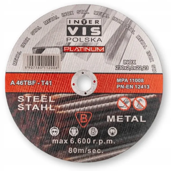 Tarcza do szlifierki do cięcia metalu INTER-VIS ECO 230mm x 2,0mm x 22,23mm 